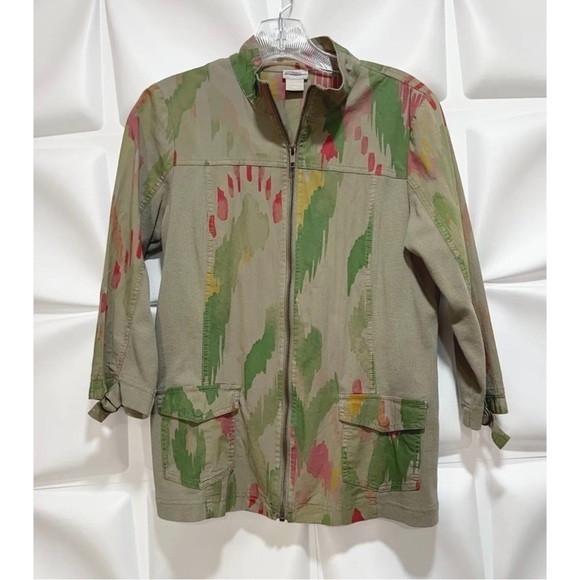 Chico's Zenergy 0 Sz 4 / 6 / S Green iKat Utility Zip Up Jacket Lightweight - Picture 3 of 7